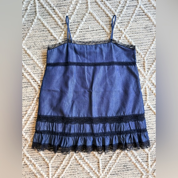 Gold Hawk Tops - Revolve Gold Hawk Spring BoHo Navy Lace Trim Camisole Small Cotton Blend NWOT